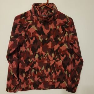 Eddie Bauer Pink Brown Multi Colour Fleece Camouflage Patterned Pullover Sweater